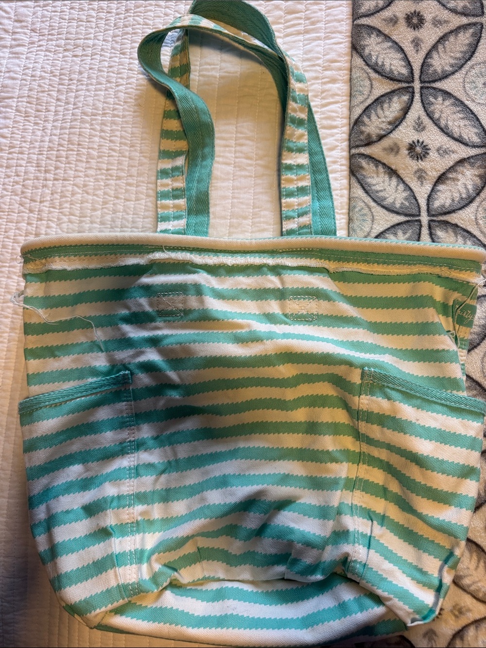 thirty-one Mint Green and White Striped Tote
